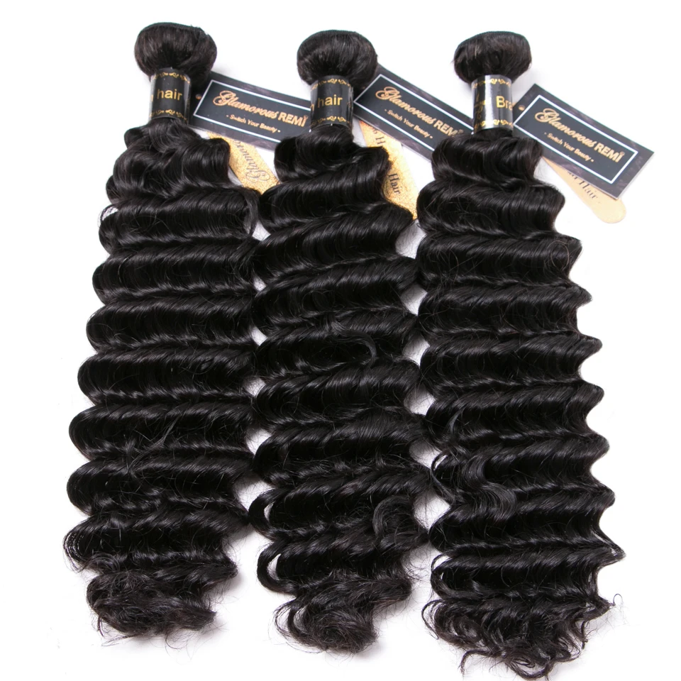 Бразильские глубокая волна пряди с закрытием Remy человеческие волосы 3 4x4 кружева