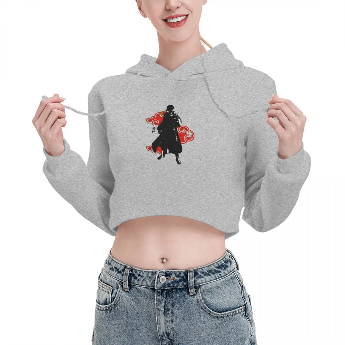

Open navel Cat Ear Hoodie Sweater Akatsuki Crimson Villian Nagato Hooded rope Cool beautiful Print Book Illustration pullover