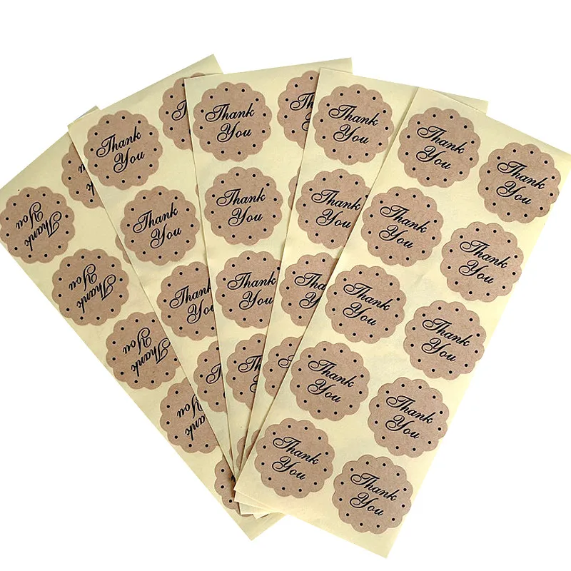 

1000pcs/lot Thank You Lace Shape Kraft Paper Sealing sticker for Handmade Products DIY note gift label Wholesale