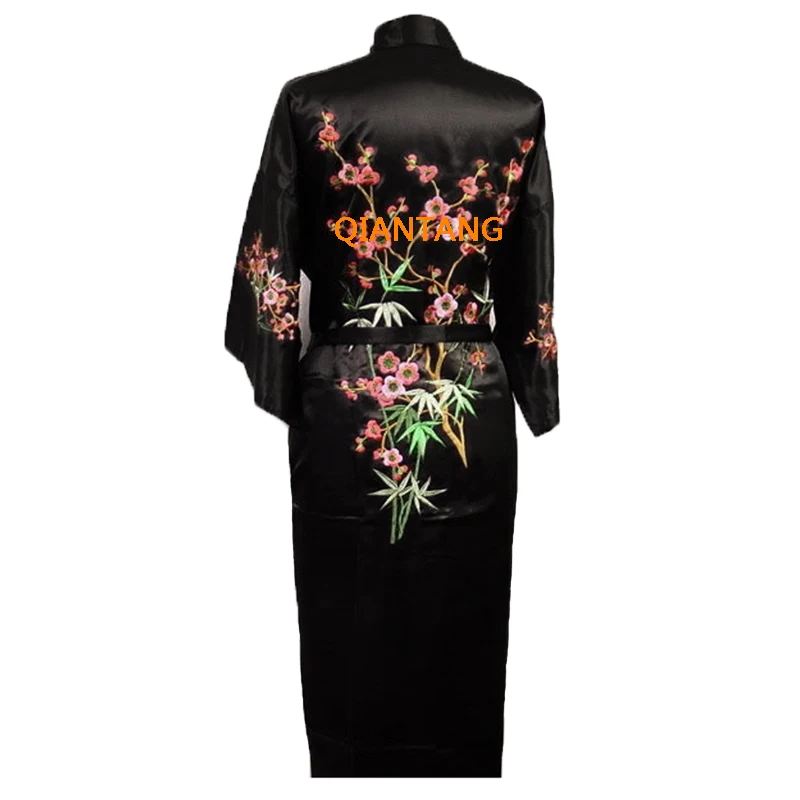 

Plus Size Navy Blue Women's Eambroider Kimono Bath Robe Gown New Chinese Ladies Satin Sleepwear S M L XL XXL XXXL Zsh005A