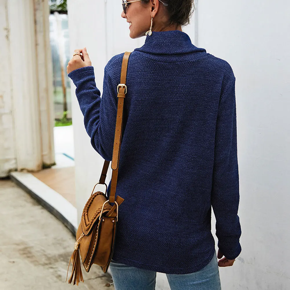 Новый женский Однотонный свитер с высоким воротником повседневные топы длинным