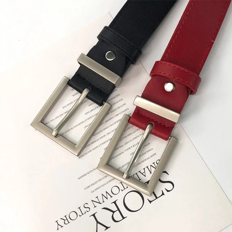 

Square metal buckle women belt fashion youth casual jeans dress adjustable belts imitation leather material versatile