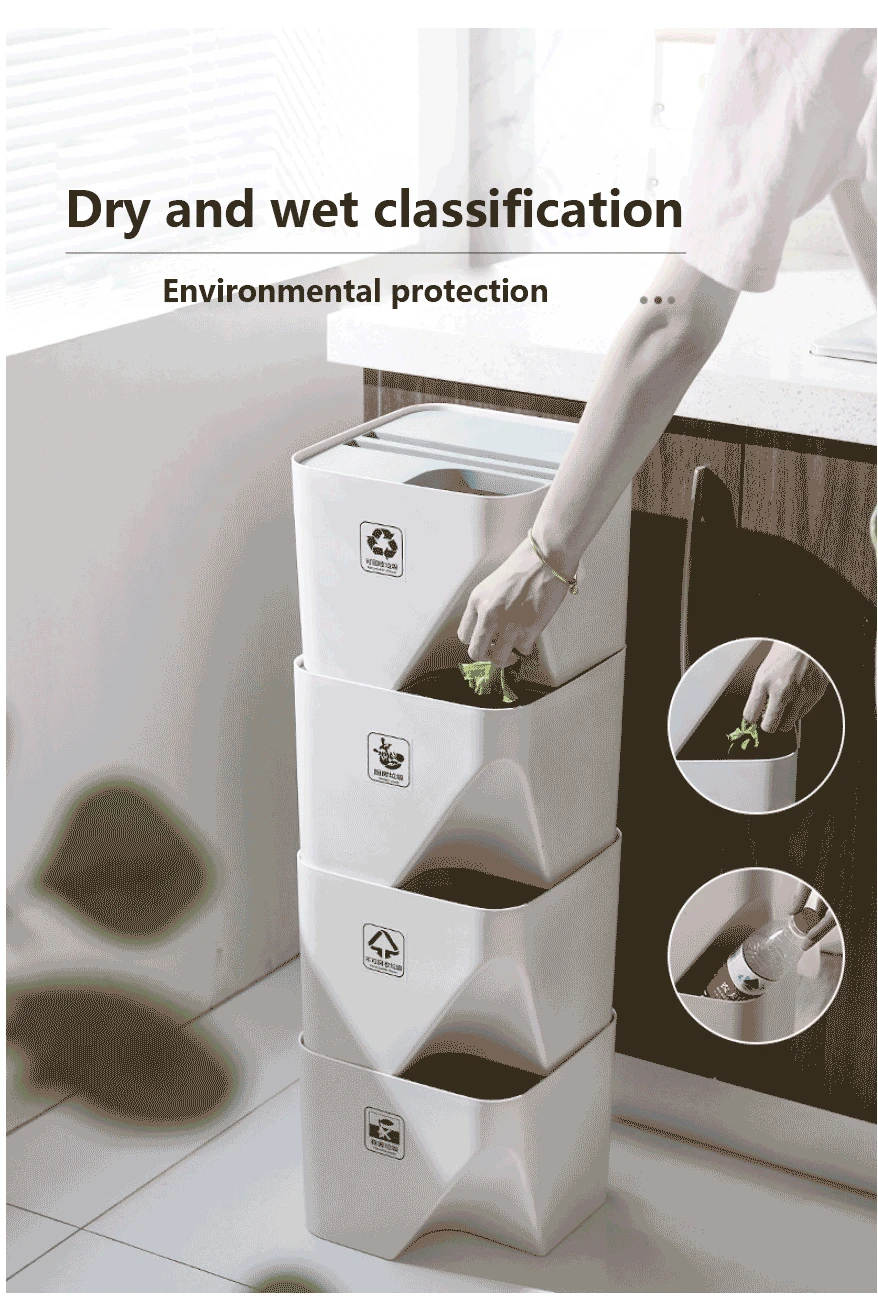 Kitchen Trash Can Stacked Sorting Trash Bin Recycling Bin Household Dry And Wet Separation Waste Bin Rubbish Bin for Bathroom