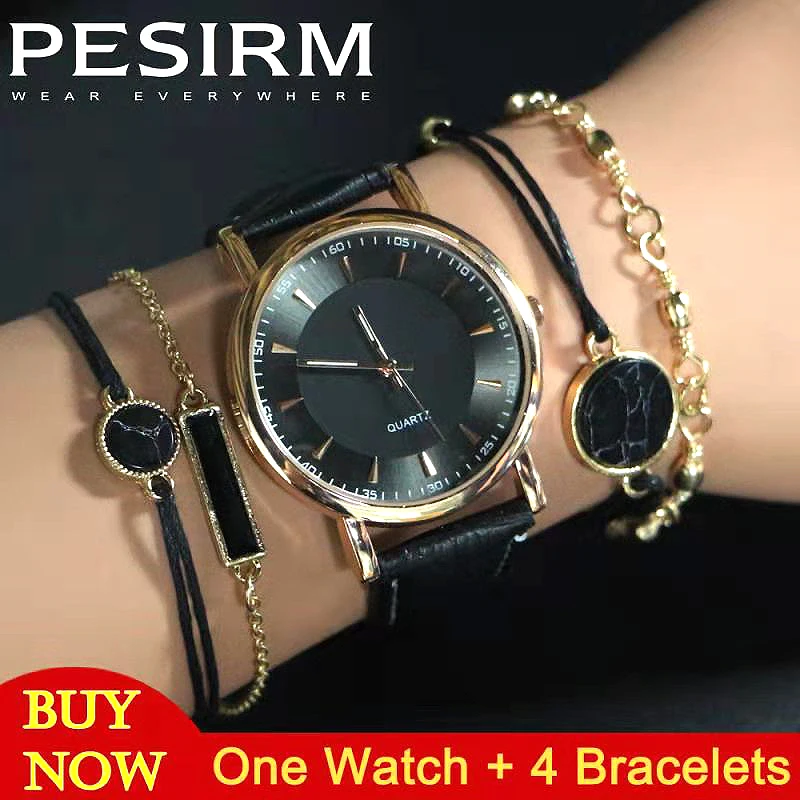 5 шт. кожаный ремешок для женщин очаровательные часы набор модные элегантные