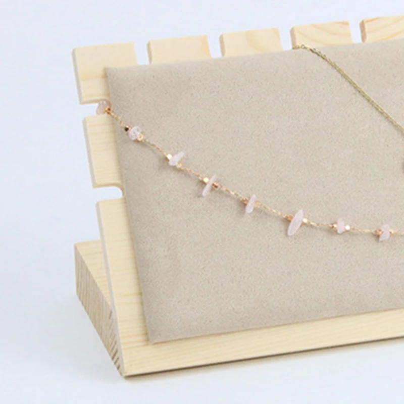 

Bamboo Jewelry Pendant Necklace Display Holder Rack Organizer Storage Case, Wood Color Velvet