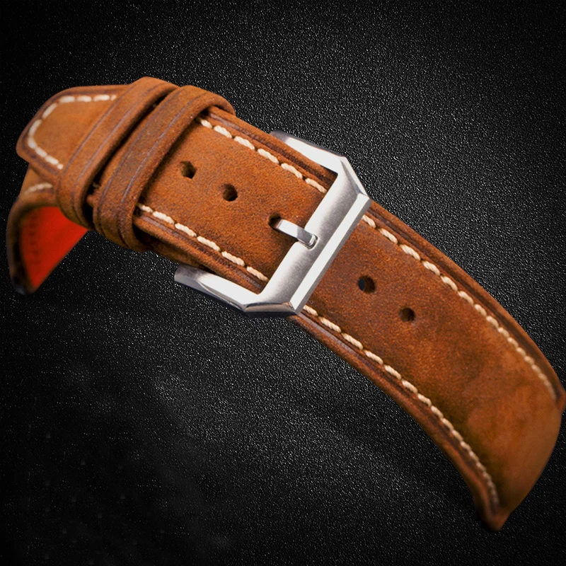 Hand-brushed Crazy Horse Leather Strap for San Martin Pilot Mark Watches Band 18 20 21 22MM Male Wrist watch | Наручные часы