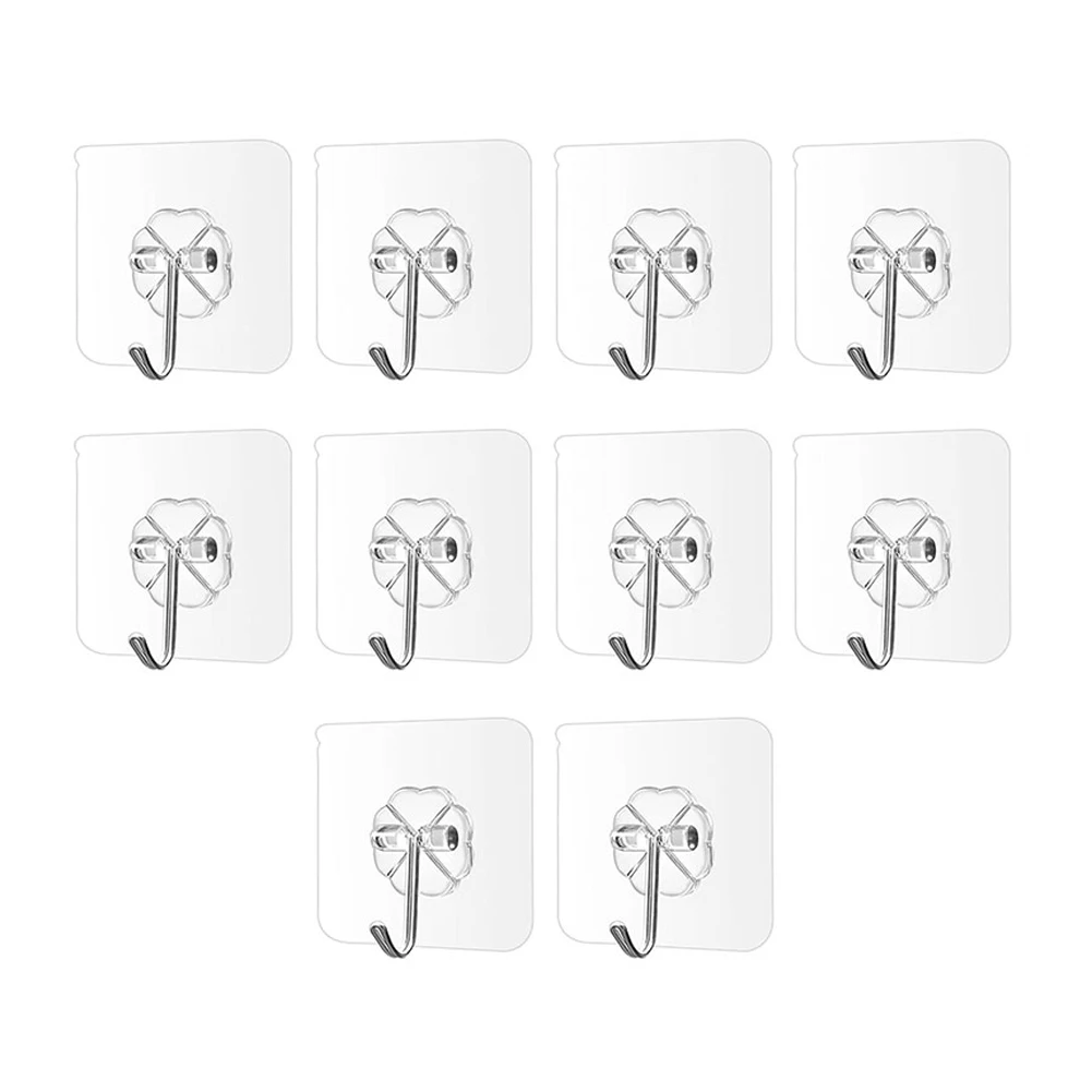 

ETUUD 10Pcs 6X6/7X7cm Transparent Strong Self Adhesive Sticky Hooks Heavy Duty Wall Seamless Transparent Hangers For Kitchen