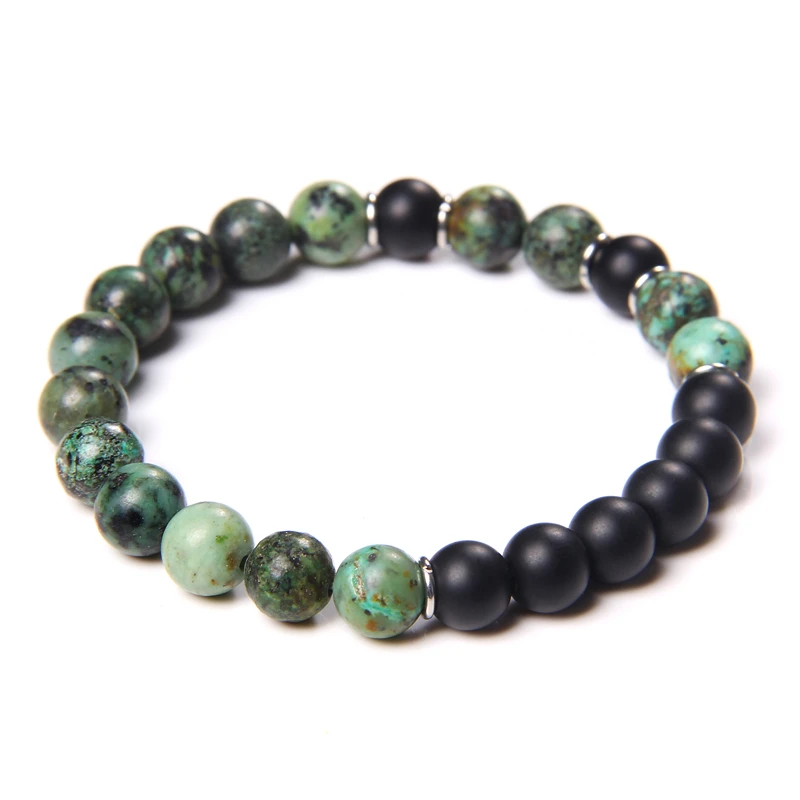

Men Bracelets, Black Onyx Africa Turquois Bracelet, Natural Reiki Chakra Stone Beads Bangle,Hanmade Stretch Pulsera Femme Jewelr