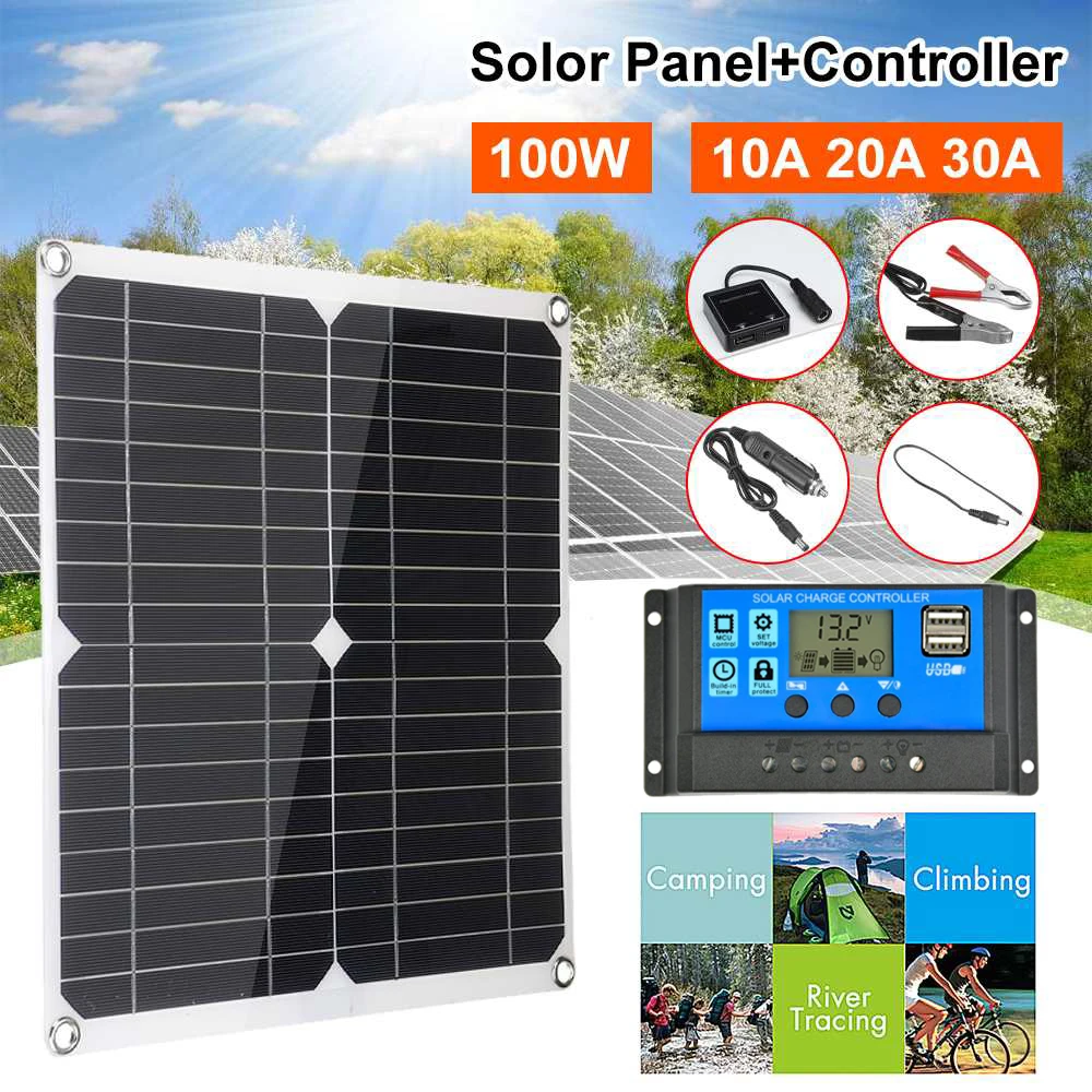100w Панели солнечные двойной 12v/5В USB с 30A контроллер Водонепроницаемый солнечных