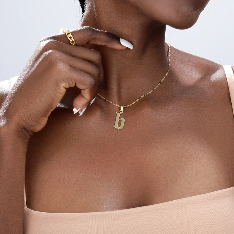 

Old English Lowercase Alphabet Necklace For Women Choker Initial Letter Pendant Necklace Stainless Steel Jewelry Gift For Sister