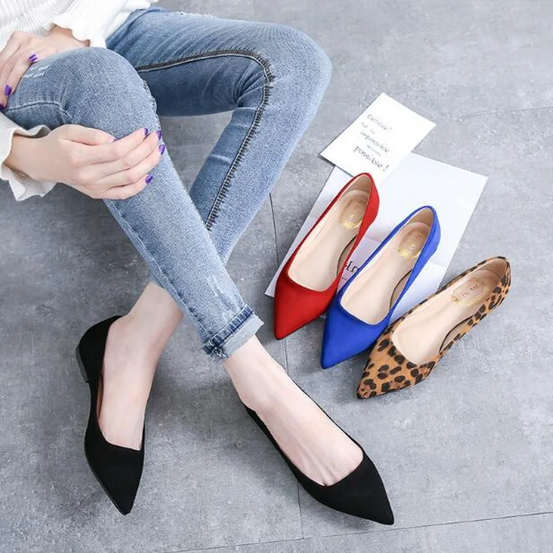 

Women Flats Pointed Toe Black Red leopard print Extra Big Size 43 44 45 Plus Small Size 31 32 33 Lady Flat Heel Shoes Casual Sho