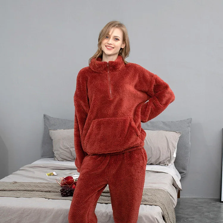 

YRRFUOT 2020 Winter Plus Velvet Thickening Comfort Cotton Velvet Pajamas Simple Casual Flannel Zipper Couple Warm Homewear Suit