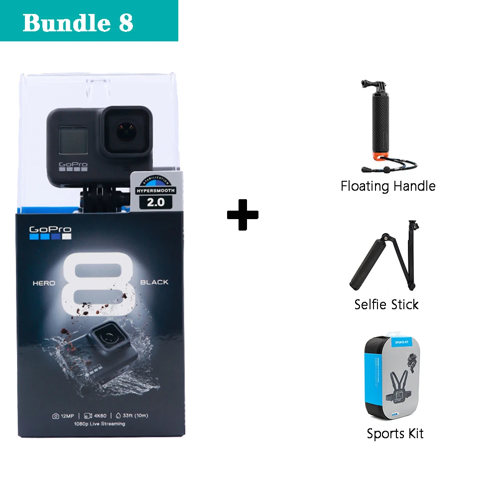 Bundle 8 GoPro HERO 8 черная экшн-камера Профессиональная водонепроницаемая Спортивная камера 4K видео Cam Live Streaming Deportiva - Цвет: Bundle 8