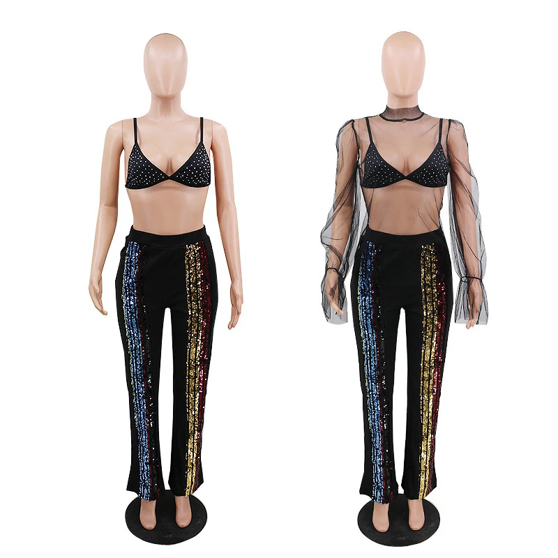 Женский бюстгальтер со стразами Adogirl прозрачная сетчатая блузка Модный комплект