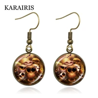 karairis 2020 fashion jewelry cute owl glass drop earrings for women cartoon bird hook hanging earings hook jewelry making diy