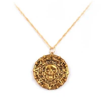 vintage pirates of the caribbean aztec skull necklace circular pendant chain for men 2021 jewelry metal accessorie wholesale