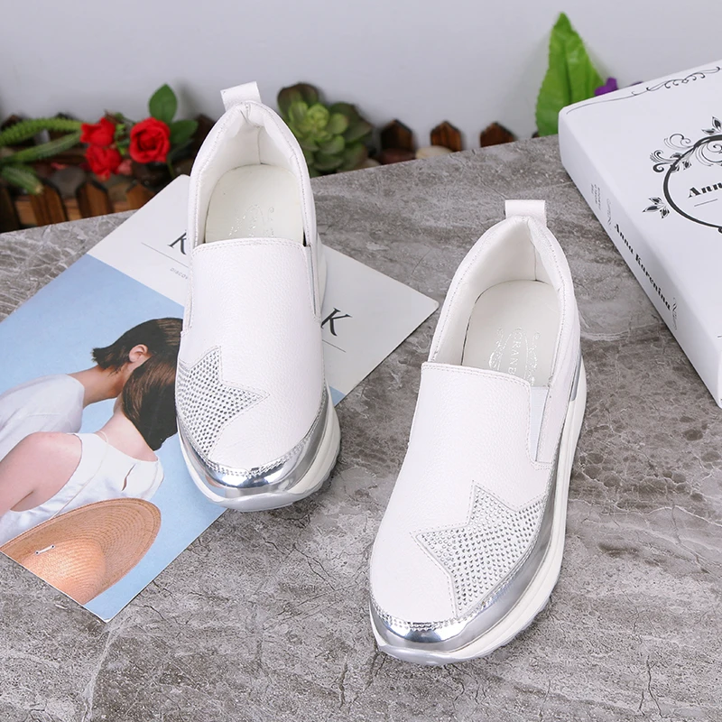 

Chunky Sneakers Women 2020 Fashion Platform Woman Stars Bling Slip On Swing Pu Leather Wedges Vulcanized Shoes Zapatillas Mujer