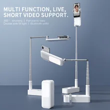 Portable Phone Holder Stand With Wireless Dimmable LED Selfie Fill Light Lamp For Live Video Fill Light Retractable Phone Stand