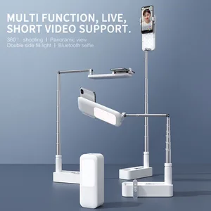 portable phone holder stand with wireless dimmable led selfie fill light lamp for live video fill light retractable phone stand free global shipping