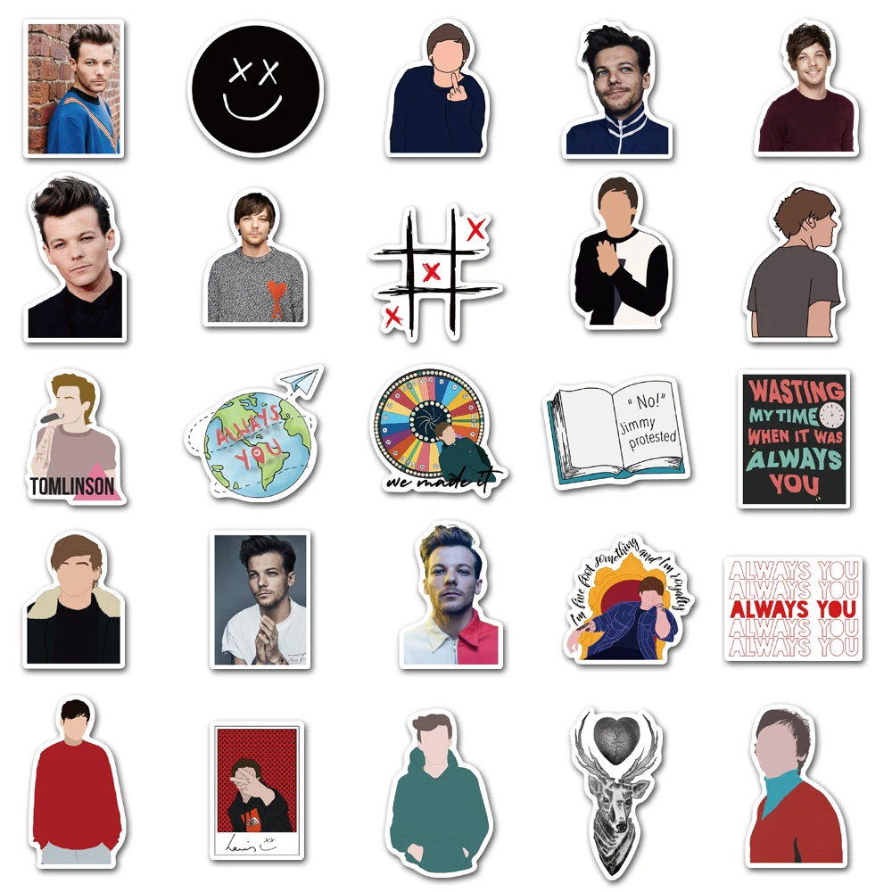 

50pcs Singer Louis Tomlinson Stickers For Car Laptop PVC Backpack Water Bottle Pad Bicycle waterproof Decal Toy