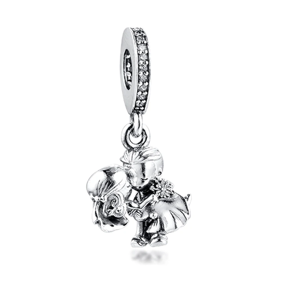 

QANDOCCI подходит для браслета Pandora парные Подвески для изготовления ювелирных изделий Серебро 925 оригинальные бусины