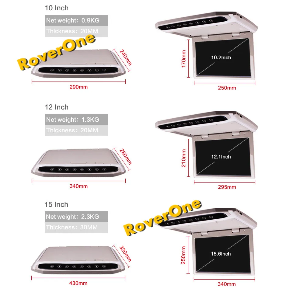 RoverOne 10,2 ''/12,1''/14 ''/15,6'' Автомобильный откидной монитор Автобус верхний экран Потолок TFT ЖК-Дисплей Крепление на крышу плеер
