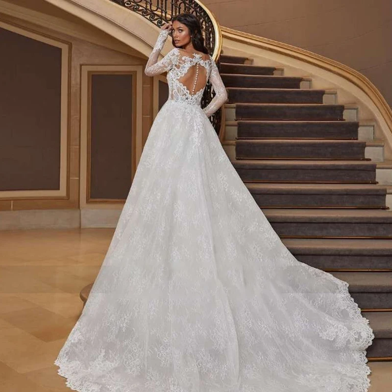 

Роскошное Свадебное платье, элегантное многослойное белое кружевное платье с V-образным вырезом, бусинами и кристаллами в виде листьев лото...