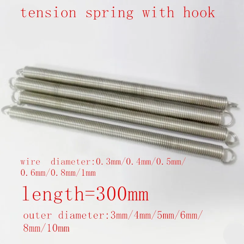

1Pcs 300mm Dual Hook Long Expansion Tension Spring Hardware Accessories 304 Stainless Wire Dia 0.3-0.8mm Outer Dia 3-8mm