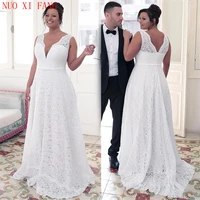 nuoxifang fashionable lace v neck a line plus size cheap wedding dresses 2022 bowknot white lace bridal gowns vestido de noiva