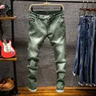 Джинсы-Карандаш мужские узкие, Однотонные эластичные длинные джинсы, модные облегающие джинсы, цвет хаки, размер 38