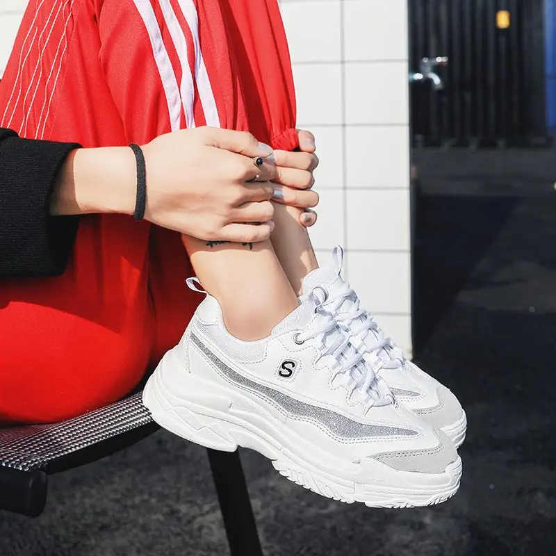 

Large Size Chunky Platform Women's Sports Shoes Men Running Shoes Women White Woman Sport Sneakers Men Jogging Femme Flat B-686