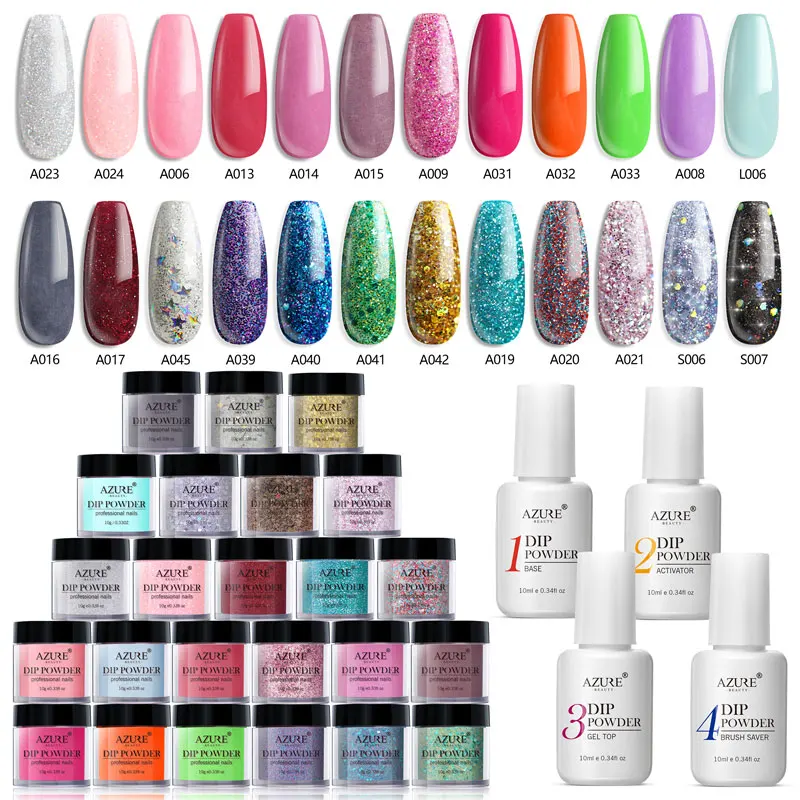 Modelones 24 шт./лот сверкающий блеск погружающийся в пудру для ногтей базовый топ гель