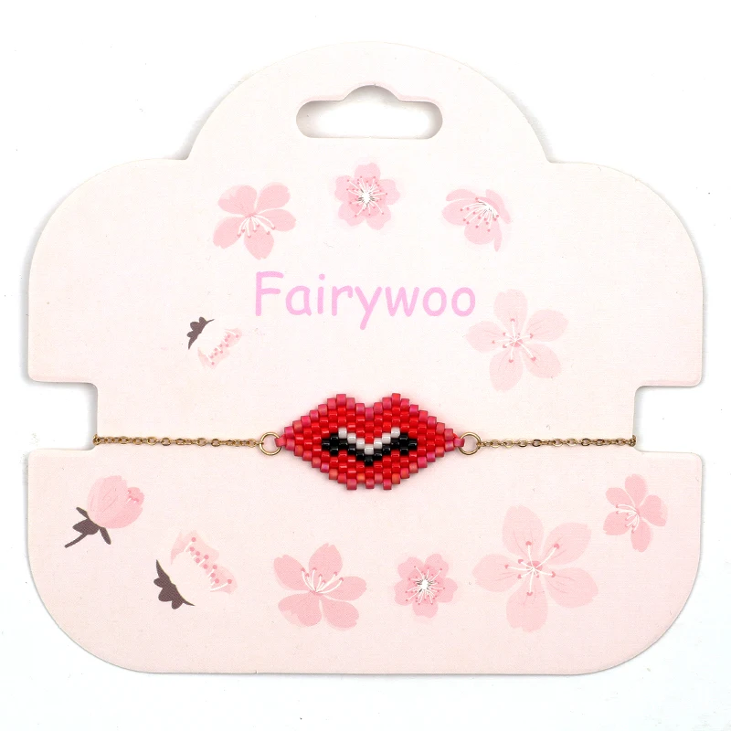 Женский браслет с подвеской в виде губ от FAIRYWOO из нержавеющей стали на заказ Miyuki