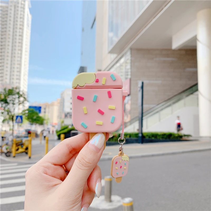 

Cute 3D Cartoon ice cream candy silicone Case For Apple Airpods 2 1 cover For Air pods 1 2 Case Wireless charging soft Cover Box