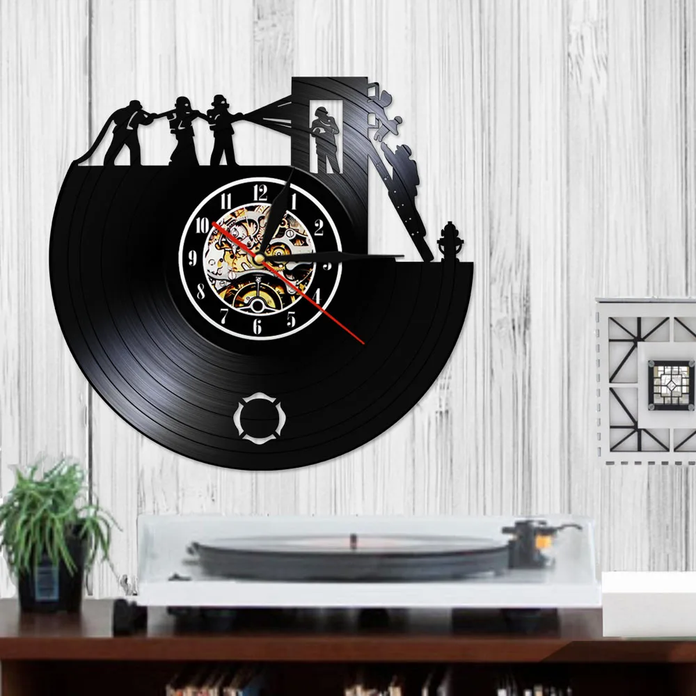 Настенные часы ручной работы с виниловой пластиной 3d-декор для пожарными