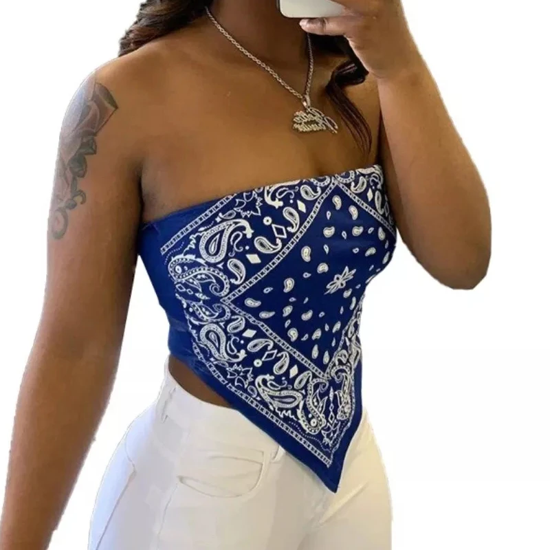 

Women Sexy Tank Tops 2021 Summer Butterfly Print Square Scarf Wrapped Tube Top Vest Women's Fashion Streetwear Y2k Tops