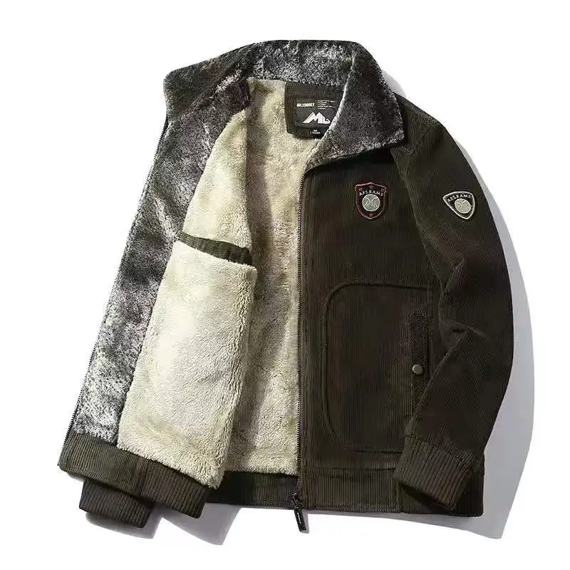 2021 New Winter Men's Corduroy Cotton Clothes Jacket Coat Plus Velvet Padded Warm Man Jacket Middle-aged Elderly Cotton Clothes