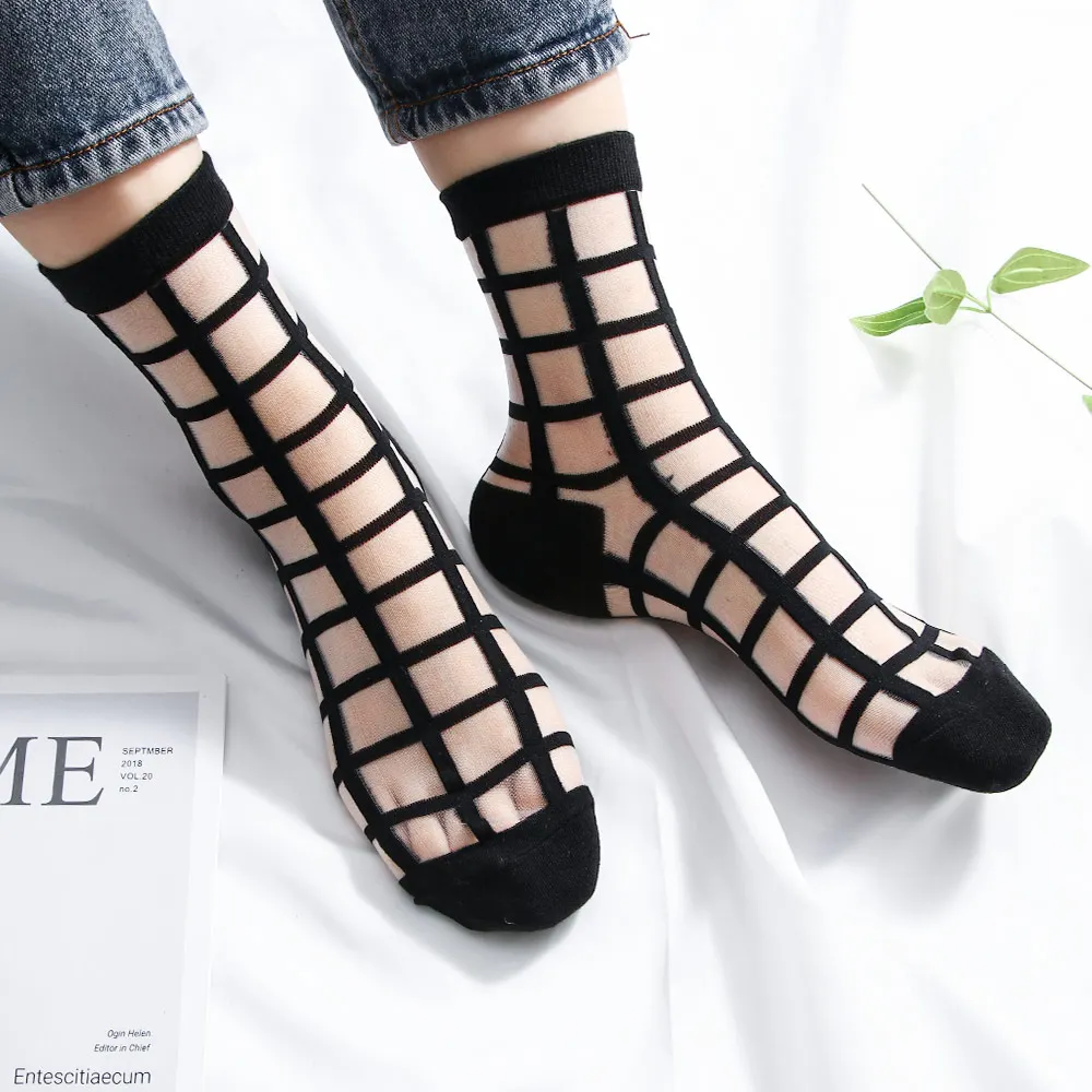 Женские летние прозрачные кружевные носки модные крутые сетчатые шелковые для