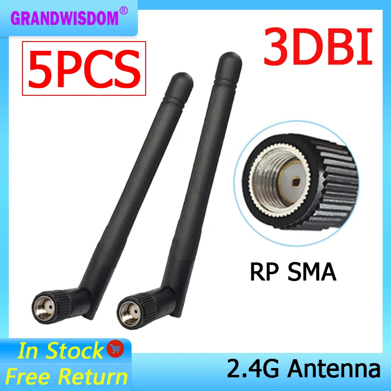 GRANDWISDOM 5pcs 2.4G antenna 3dbi sma female wlan wifi 2.4ghz antene pbx iot module router tp link signal receiver antena