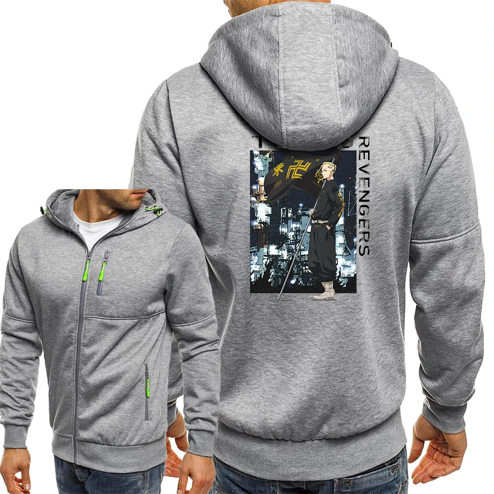 

Толстовка мужская с капюшоном, повседневный Свободный свитшот с принтом японского аниме Токийский призрак, на молнии, уличная одежда в стил...