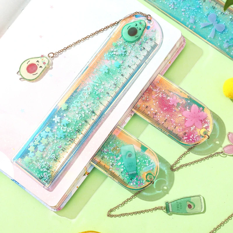 

Kawaii Avocado Cat Bookmarks Multifunction 15 cm Ruler Pendant Glitter Book Mark for Kids Gift School Office Supplies Stationery