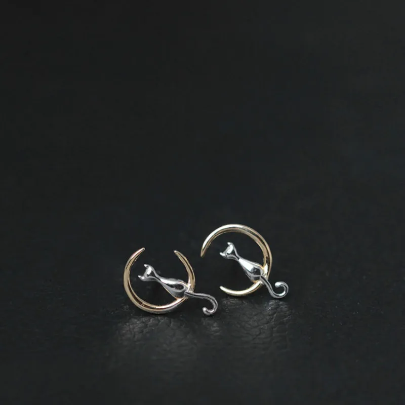 Серьги-гвоздики Flyleaf из стерлингового серебра 100% пробы в виде милой Луны и кота