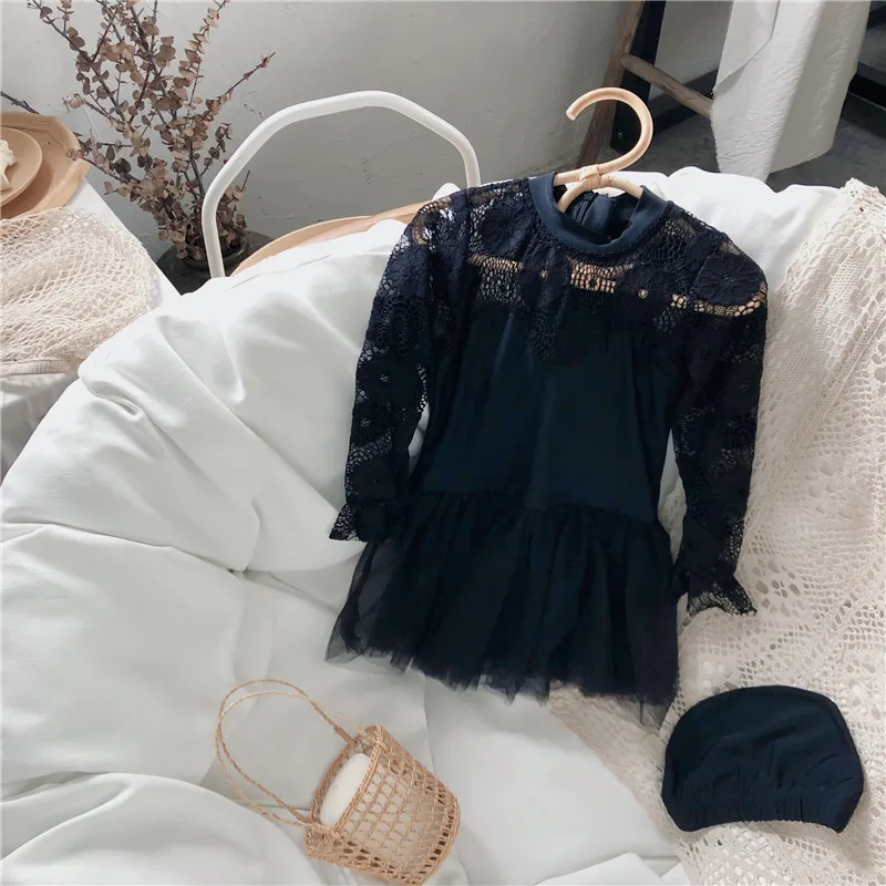 2 шт./компл. корейский купальник с длинным рукавом и кружевом для маленьких