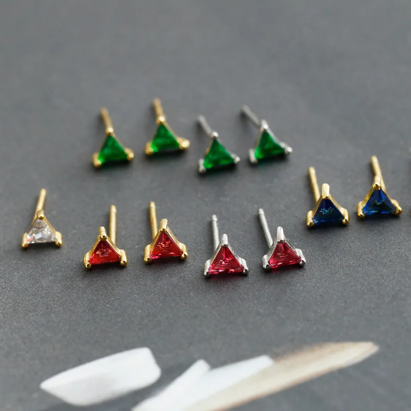 

WOOZU Real 925 Sterling Silver Simple Trendy Small Triangle Crystal Zircon Stud Earrings For Women Gothic Girl Kid Jewelry Gifts