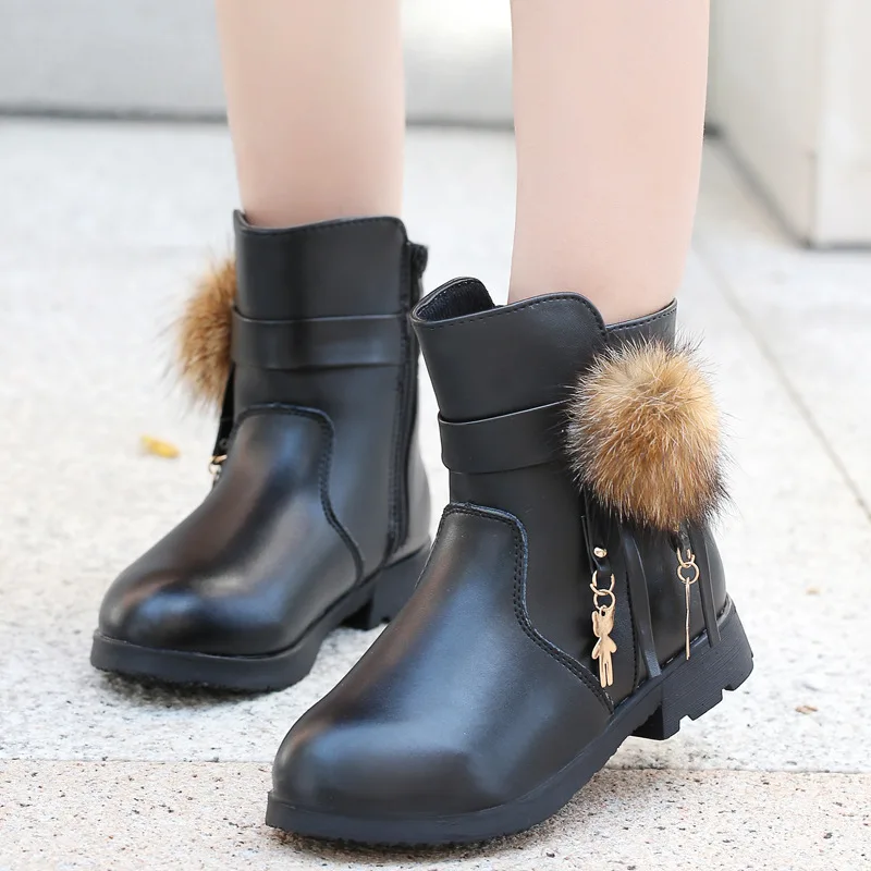 DOGEEK Girl's Boots in Autumn Winter New Han Edition Princess Girl Add Wool Cotton Children Shoes Fashion PU Leather |
