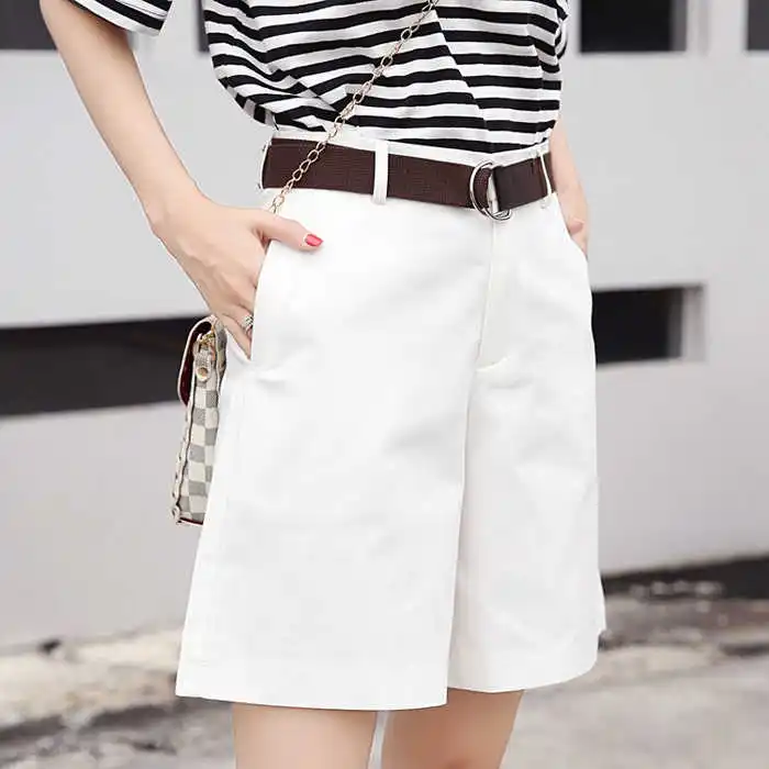 

Knee Length Women Lounge Cargo Shorts Flex Fit Summer Mid Length Pocket Women Belted Loose Wide Leg Shorts Casual Fitted Bermuda