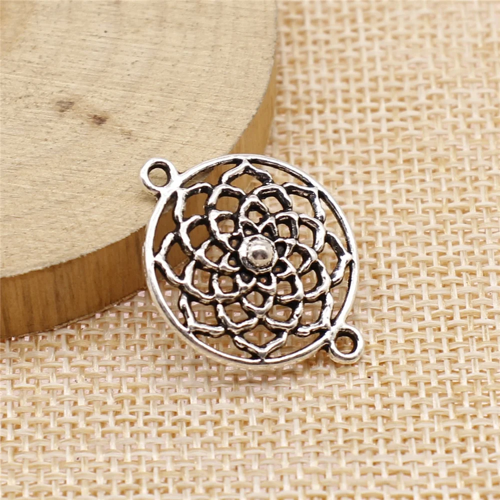 

free shipping 38pcs 28x21mm antique silver Flower connector charms diy retro jewelry fit Earring keychain hair card pendant