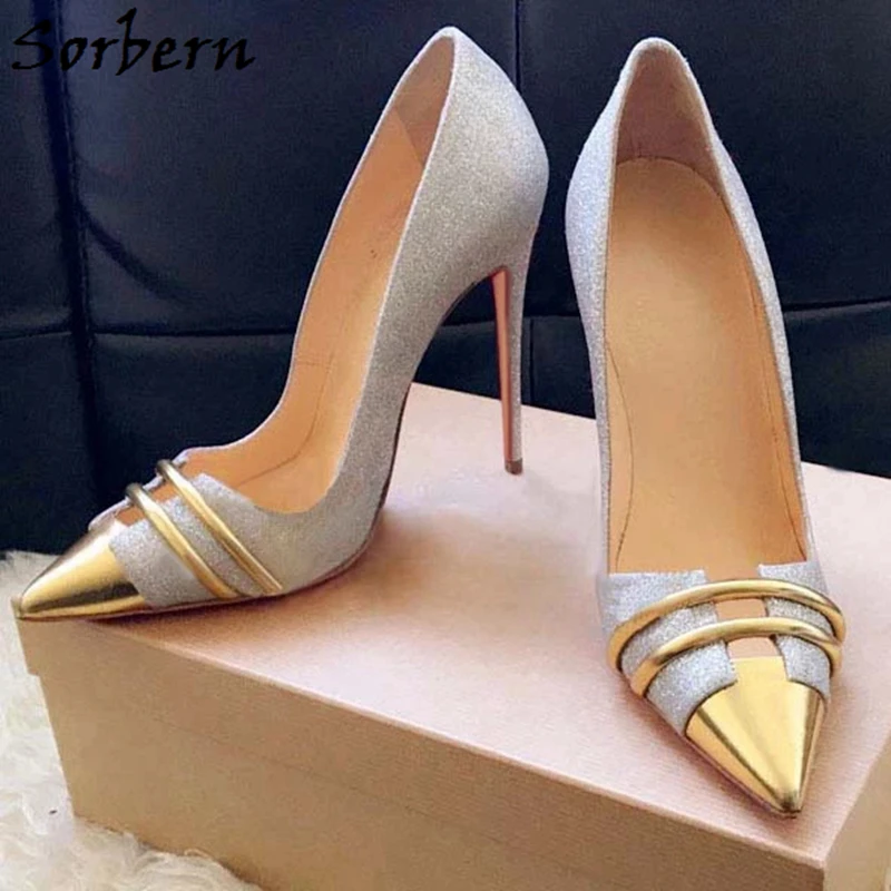 

Sorbern Glitter Women Pumps Mature Ol Shoe High Heel Gold Pointy Toes Custom Women Shoes 44 Designer Shoes Women Luxury 2020