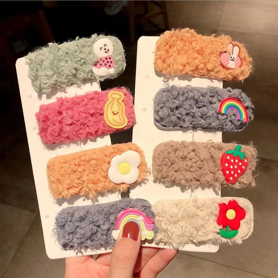 Модные милые заколки из овечьей шерсти с рисунком радуги и единорога для девочек