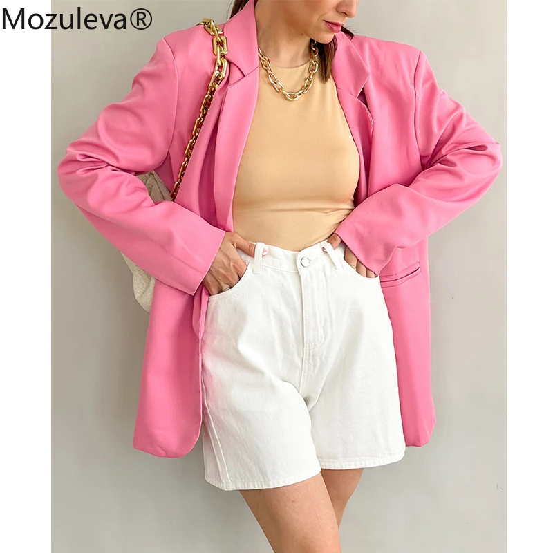 

FAKUNTN Mozuleva 2021 Chic Loose Light Pink Women Blazer Spring Summer Single Buttons Female Oversized Suit Jacket Full Sleeve